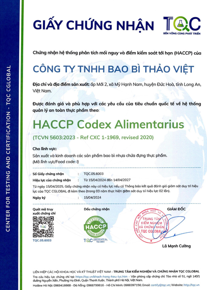 Chứng nhận HACCP về an toàn thực phẩm